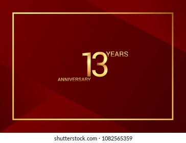 13 years golden anniversary design golden color using elegant red background for celebration