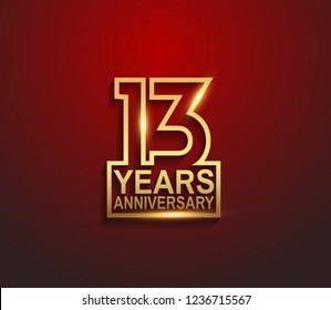 13 years golden anniversary line style isolated on red background for celebration