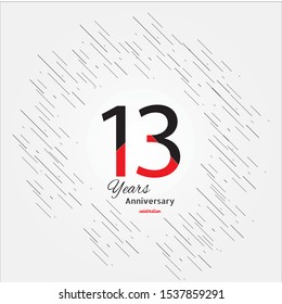 13 years old celebrating classic logo. Colored happy anniversary template numbers. Greetings celebrates. Traditional framed digits of ages. Special prize, % off, O or 0. Card's or label's idea.