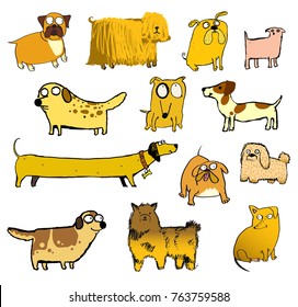 13 yellow dogs. Funny dogs & cat icons. Set of symbolic yellow dogs characters suitable for posters? cards and calendars and other holiday purposes.