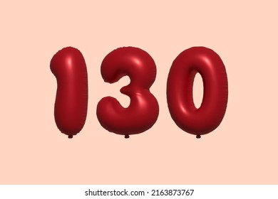 130 3d number balloon made of realistic metallic air balloon 3d rendering. 3D Red helium balloons for sale decoration Party Birthday, Celebrate anniversary, Wedding Holiday. Vector illustration