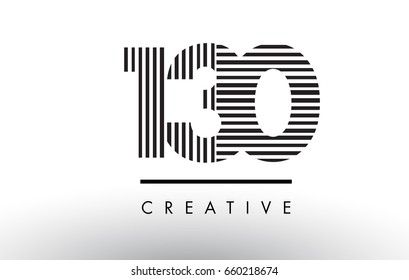 130 Black and White Number Logo Design with Vertical and Horizontal Lines.