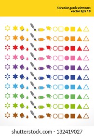 130 multicolored graphic elements suitable for computer graphics, web or print