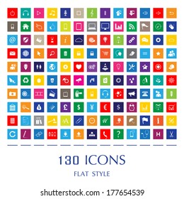 130 Web Icons. Flat Style