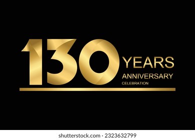 130 year anniversary vector banner template. gold icon isolated on black background.