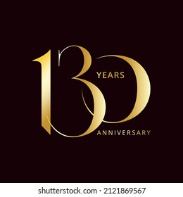 130 Years Anniversary Logo, Golden Color, Vector Template Design element for birthday, invitation, wedding, jubilee and greeting card illustration.