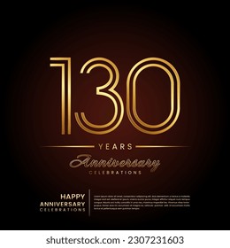 130 years anniversary, anniversary template design with double line number and golden text for birthday celebration event, invitation, banner poster, flyer, and greeting card, vector template