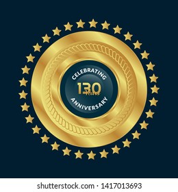 130 years birthday celebration logo. golden 130th anniversary logo.designed for celebration card, greeting card and invitation card.gold emblem.