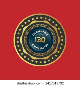 130 years birthday celebration logo. golden 130th anniversary logo.designed for celebration card, greeting card and invitation card.gold emblem.