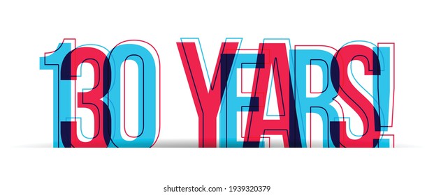 130 Years! Red-blue anniversary sign isolated on a white background. Vector illustration.