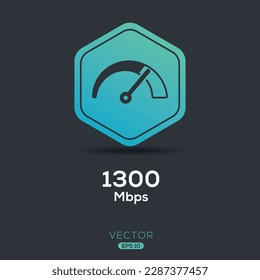 Megabits (1300 Mbps) por segundo Icono, signo vector.
