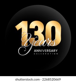 130th anniversary logo design concept. Golden number with silver color text. Logo Vector Template Illustration