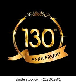 130th Anniversary. Perfect template design for Anniversary celebration event with gold color ribbon and ring, vector illustration