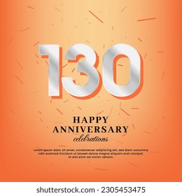 130th anniversary vector template with a white number and confetti spread on an orange background