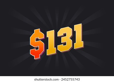 131 Dollar American Money vector text symbol. $131 USD United States Dollar stock vector