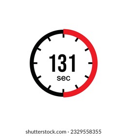 131 seconds timer clock. 131 sec stopwatch icon countdown time digital stop chronometer.