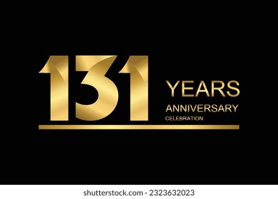 131 year anniversary vector banner template. gold icon isolated on black background.