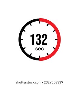 132 seconds timer clock. 132 sec stopwatch icon countdown time digital stop chronometer.