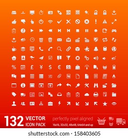 132 Universal Outline Icons For Web and Mobile. Perfectly pixel aligned icon set for sharp presentation in small sizes. Single color business icons or symbols for interface wireframe or infographics.