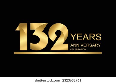 132 year anniversary vector banner template. gold icon isolated on black background.