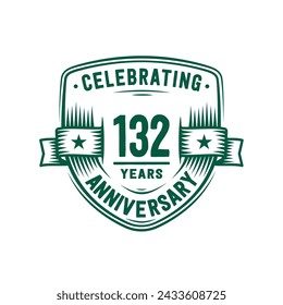 132 years anniversary celebration shield design template. 132nd anniversary logo. Vector and illustration.