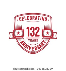 132 years anniversary celebration shield design template. 132nd anniversary logo. Vector and illustration.