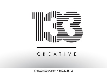 133 Black and White Number Logo Design with Vertical and Horizontal Lines.