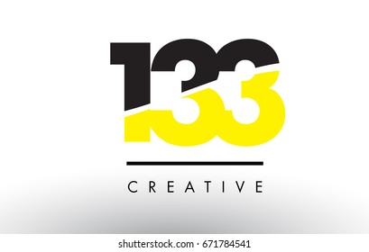 133 Black and Yellow Number Logo Design cut in half.