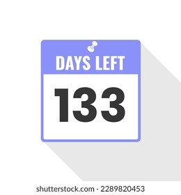 133 Days Left Countdown sales icon. 133 days left to go Promotional banner