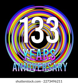 133 years anniversary, for anniversary and anniversary celebration logo, vector design colorful isolated on  black background