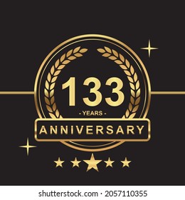 133 years anniversary golden color with circle ring and stars isolated on black background for anniversary celebration event luxury gold premium vector