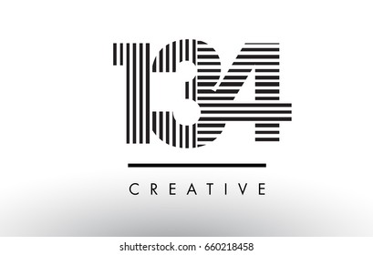 134 Black and White Number Logo Design with Vertical and Horizontal Lines.