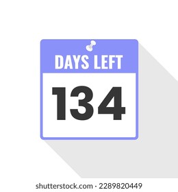 134 Days Left Countdown sales icon. 134 days left to go Promotional banner