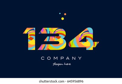 134 number digit numeral logo. colored colorful rainbow acrylic modern creative vector icon design template.