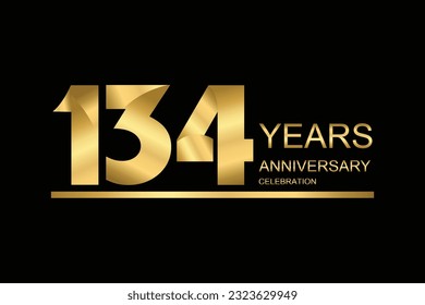 134 year anniversary vector banner template. gold icon isolated on black background.