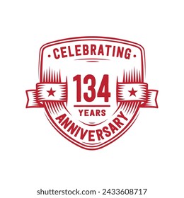 134 years anniversary celebration shield design template. 134th anniversary logo. Vector and illustration.