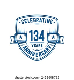 134 years anniversary celebration shield design template. 134th anniversary logo. Vector and illustration.