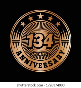 134 years anniversary. Anniversary logo design. Vector and illustration.