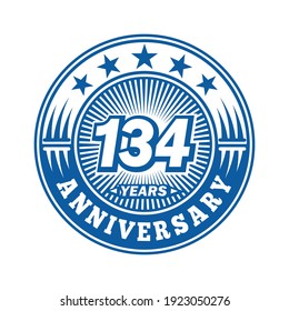 134 years anniversary. Anniversary logo design. Vector and illustration.