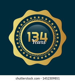 134 years celebration logo. golden anniversary emblem. designed for celebration card, greeting card and invitation card.