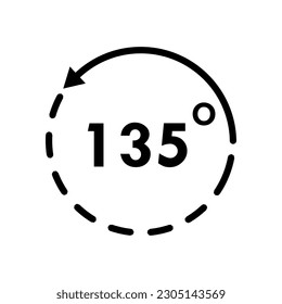 135 Degree Angle View Vector Icon. Rotation Symbol. Flat Black Illustration on White Background.