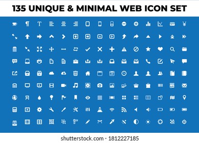 135 Einzigartiges und minimales Web Icon Set - Website-Benutzeroberfläche - Design, Vektorsymbole 