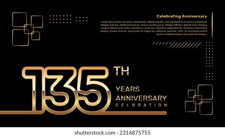 135 year anniversary template design with gold color and double line numbers, vector template