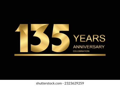 135 year anniversary vector banner template. gold icon isolated on black background.