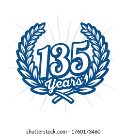 135 years anniversary celebration with laurel wreath. 135th anniversary logo. Vector and illustration.