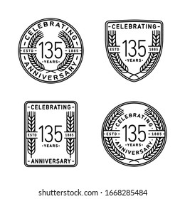 135 years anniversary celebration logotype. 135th anniversary logo collection. Set of anniversary design template. Vector and illustration.