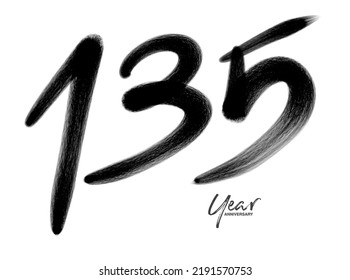 135 Years Anniversary Celebration Vector Template, 135 number logo design, 135th birthday, Black Lettering Numbers brush drawing hand drawn sketch, number logo design vector illustration