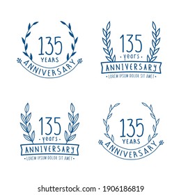 135 years anniversary logo collection. 135th years anniversary celebration hand drawn logotype. Vector and illustration.