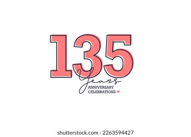 135 years anniversary. Anniversary template design concept with peach color and black line, design for event, invitation card, greeting card, banner, poster, flyer, book cover and print. Vector Eps10