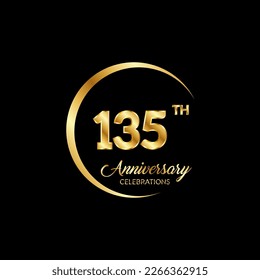 135 years anniversary. Anniversary template design concept with golden number , design for event, invitation card, greeting card, banner, poster, flyer, book cover and print. Vector Eps10